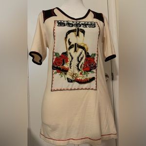 Tunique Vintage Boots & Roses T-Shirt Sz M